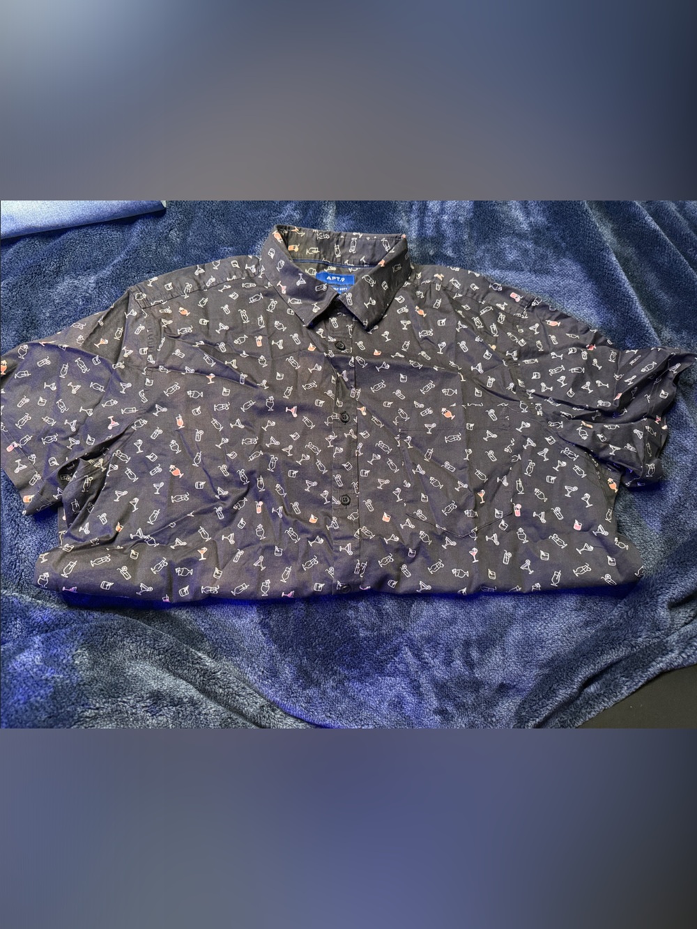Apt. 9 Navy Button-Down Shirt with Tiny Martini & Icon Print